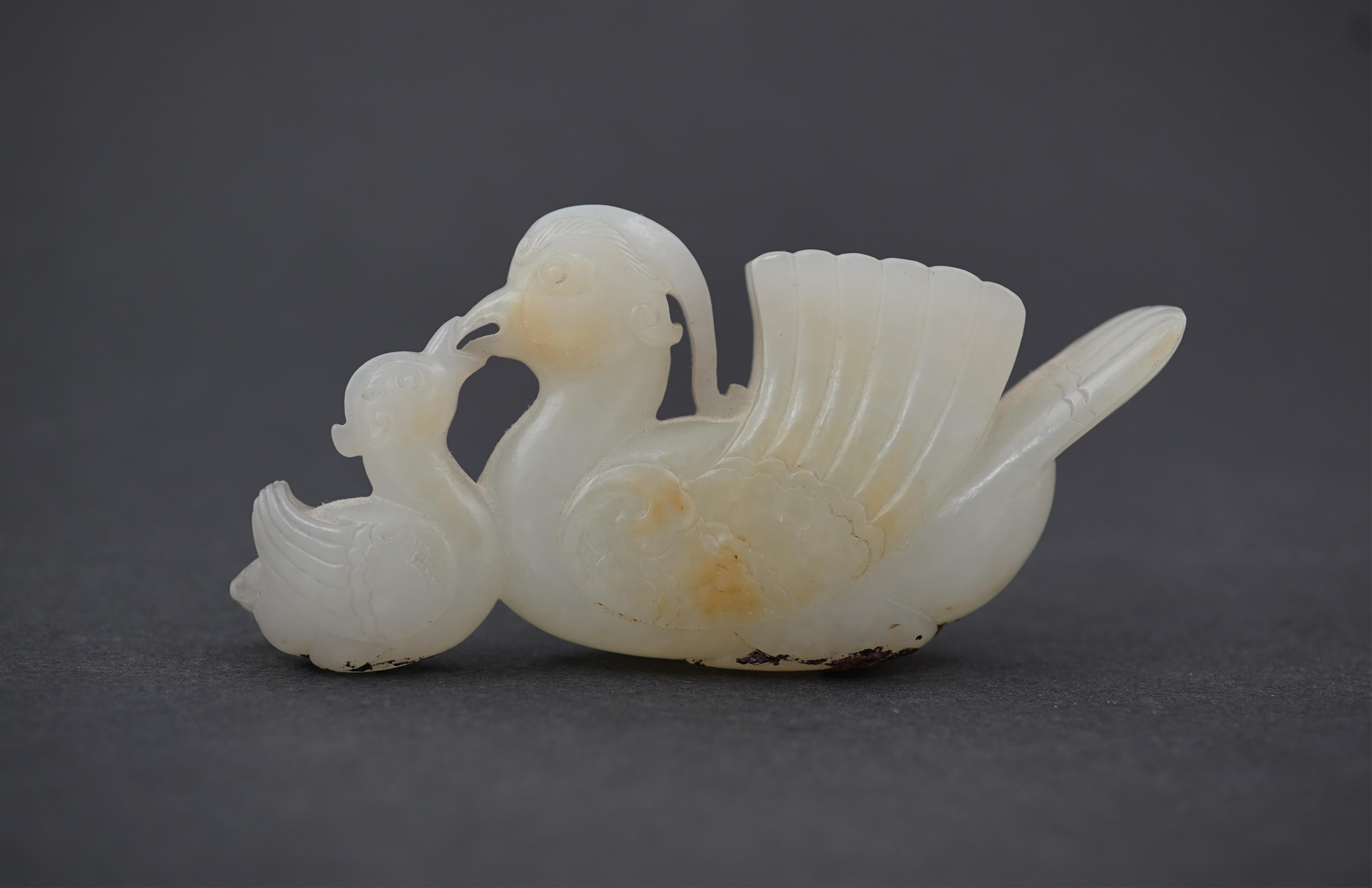A Chinese white jade mandarin duck group, 18th/19th century